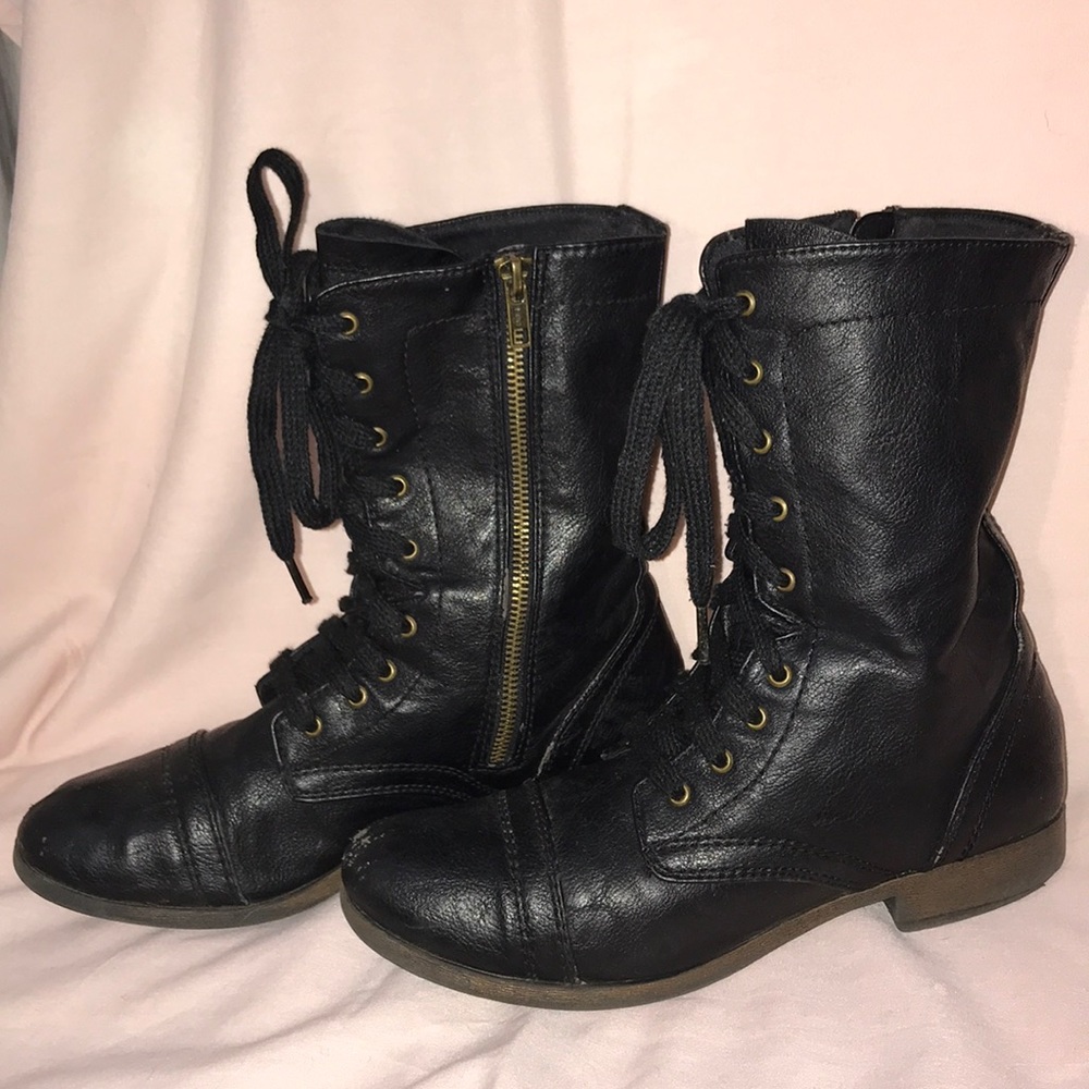 Faux Leather Lace Up Boots